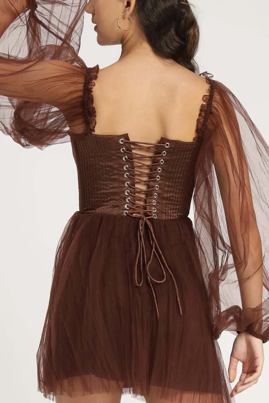 Tara Mini Dress in Coffee Brown