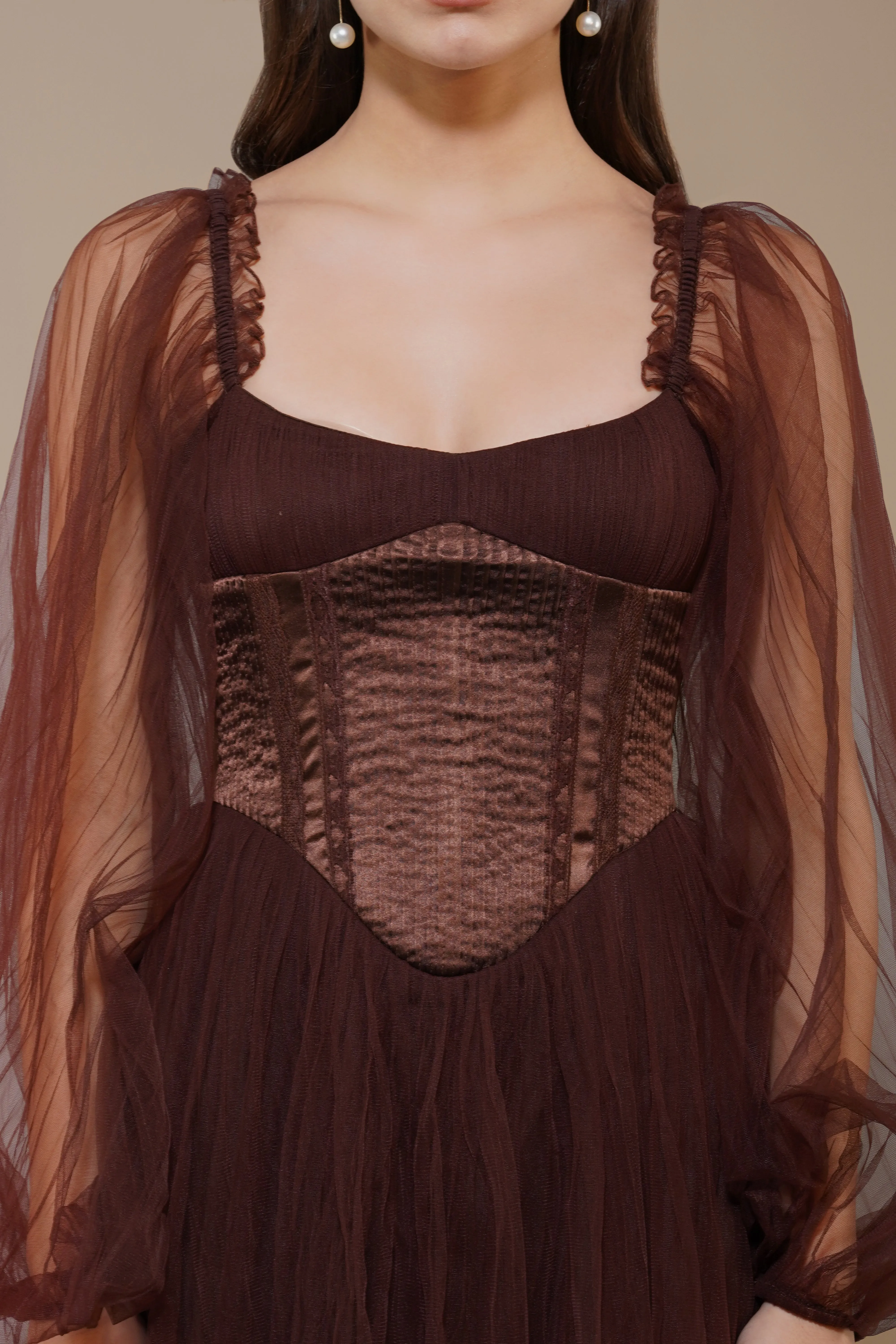 Tara Mini Dress in Coffee Brown