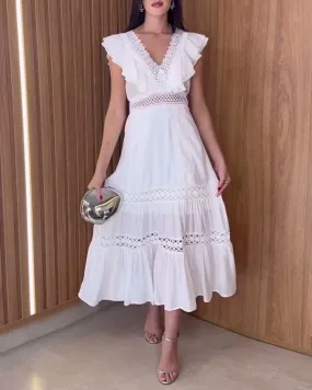 V-Neck Lace Elegant Lace Dress