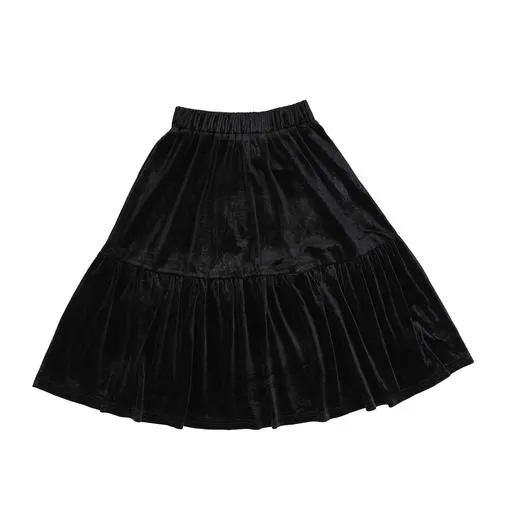 VIBE BLACK VELVET TIERED SKIRT [Final Sale]