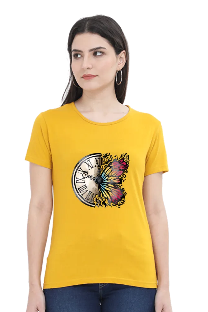 Vintage Clock Printed Scoop Neck T-shirt for women