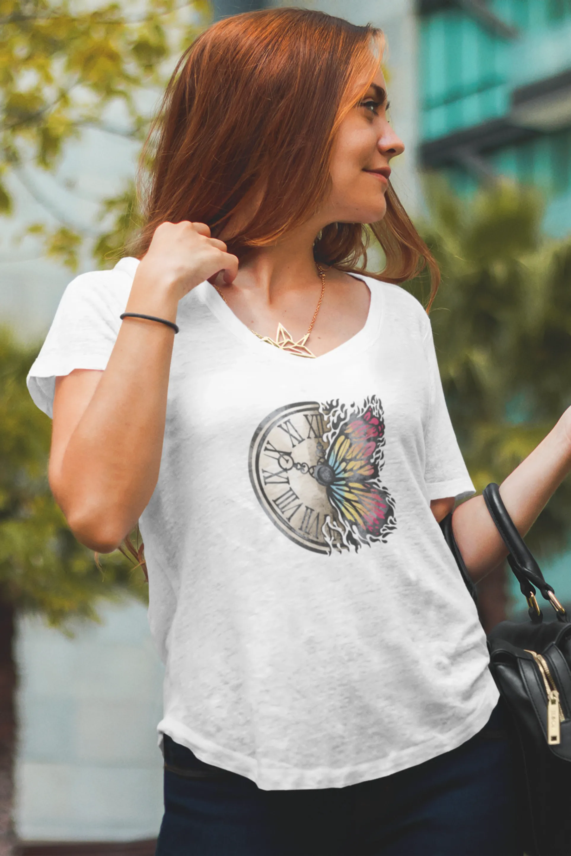 Vintage Clock Printed Scoop Neck T-shirt for women