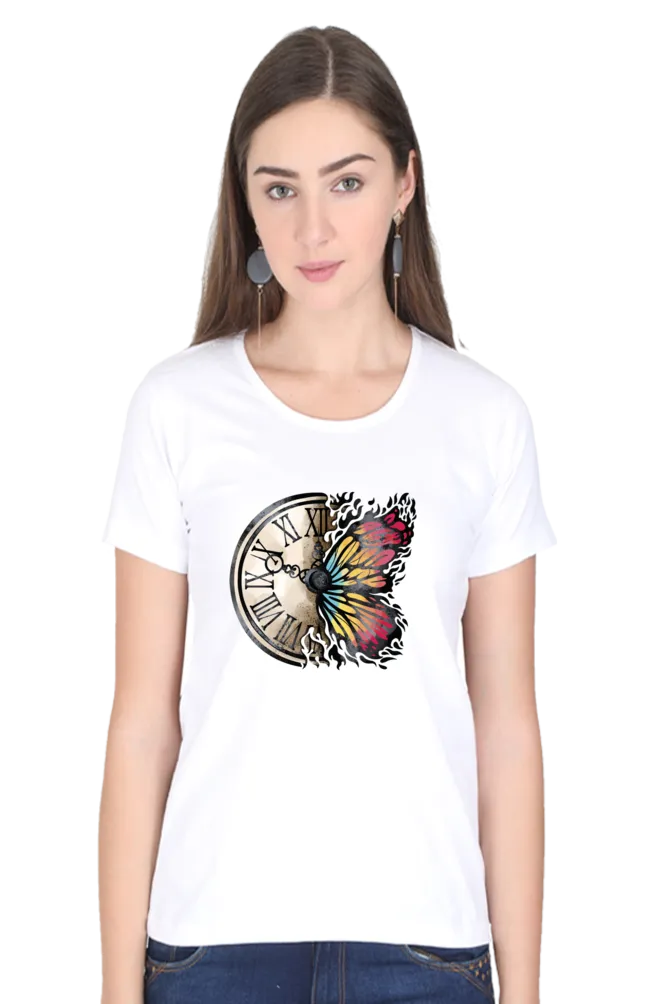 Vintage Clock Printed Scoop Neck T-shirt for women
