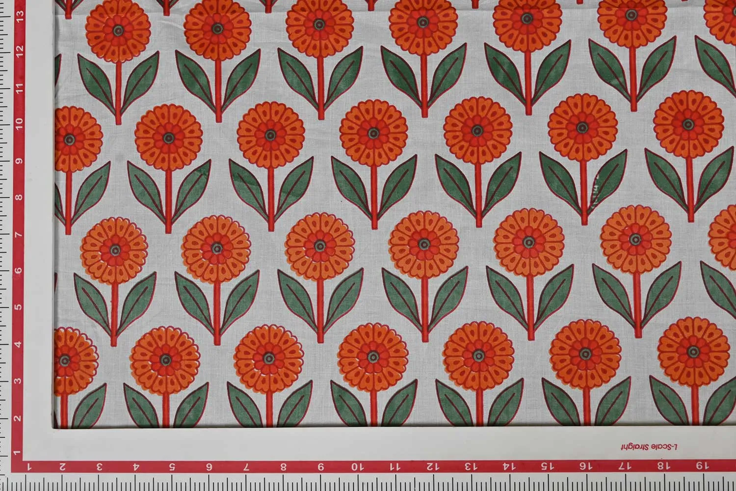 White and Orange Floral Cotton Cambric Fabric