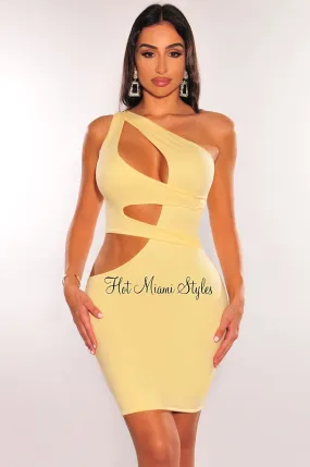 Yellow One Shoulder Cut Out Mini Dress