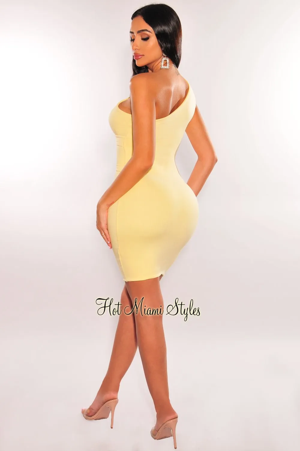 Yellow One Shoulder Cut Out Mini Dress