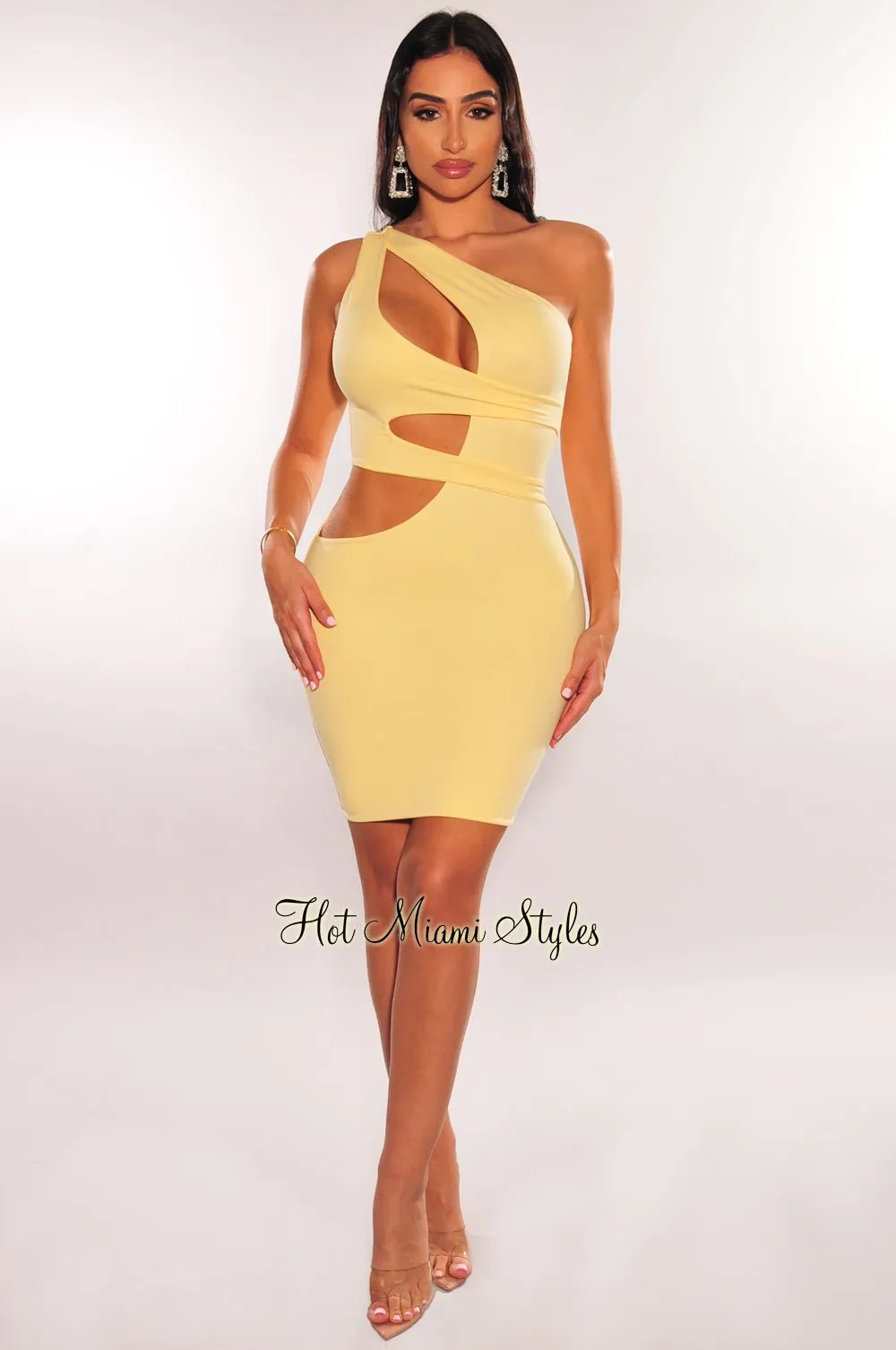 Yellow One Shoulder Cut Out Mini Dress
