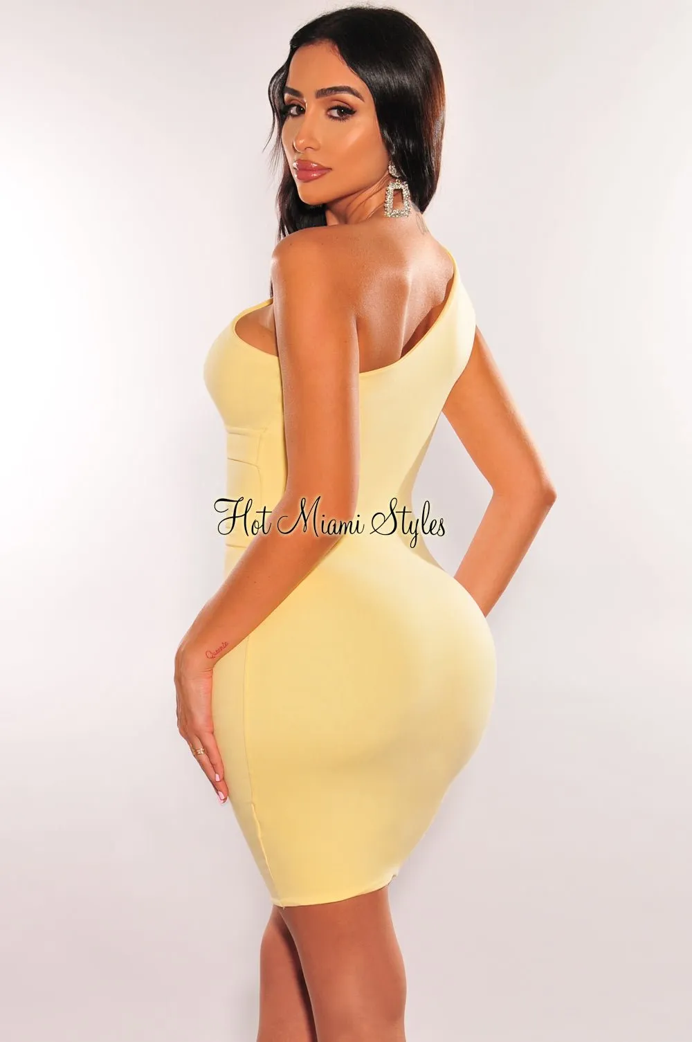Yellow One Shoulder Cut Out Mini Dress